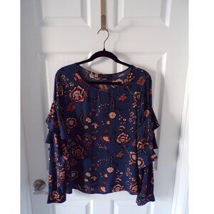Sanctuary Blue Floral Long Sleeve Top Size Medium